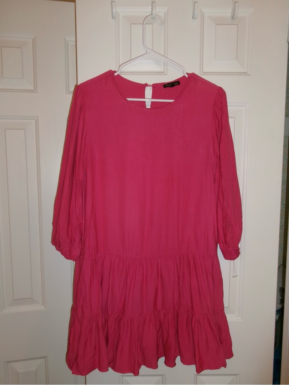 Shinestar Hot Pink Tiered Long-Sleeve Casual Dress